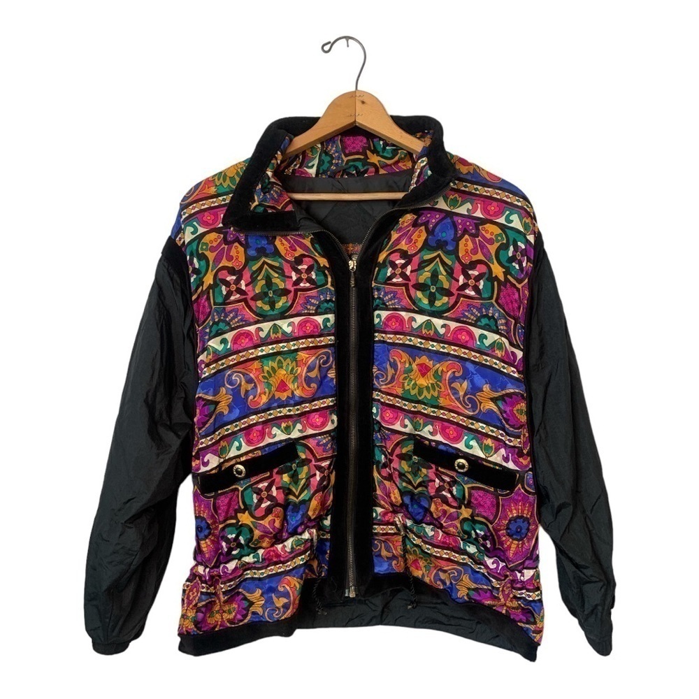 East West 90s Vintage Windbreaker Zip Jacket Velvet Detail Indie Sleaze Y2K M